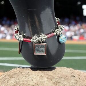 Baseball Charm Bracelet Home Run Bat Glove Ball Silver Tone Beaded Gift Fan 6.5"